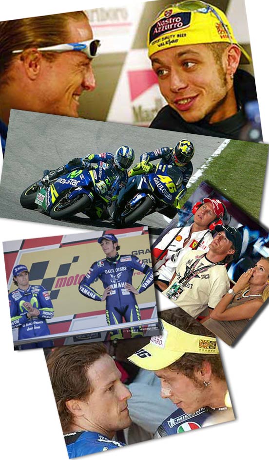 Collage of Sete Gibernau and Valention Rossi clash images